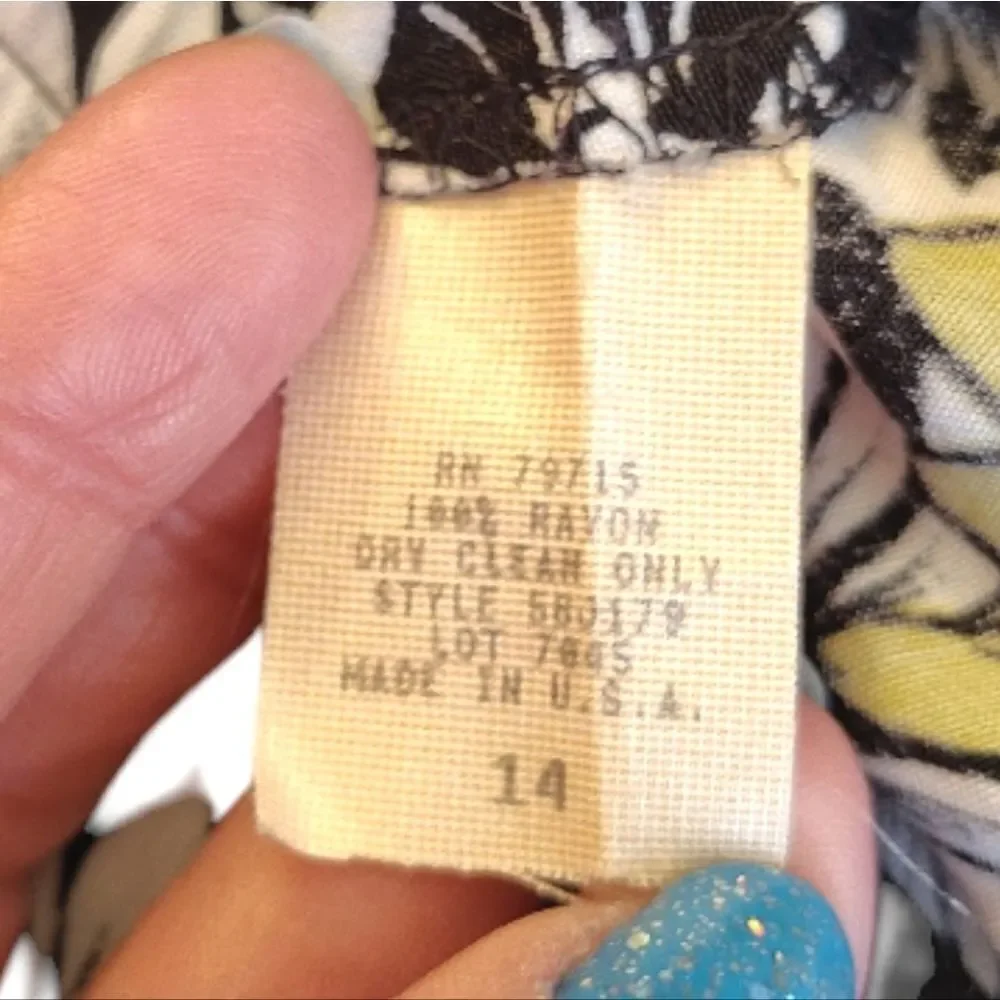 VTG 80s Floral Wrap Skort High Waist‎ Yellow Black White Rayon SZ 14 *Medium